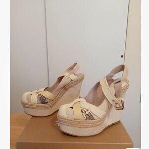 Mulberry Cream and Beige Wedge Sandals
